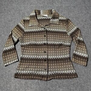 VTG 90s Pandora Casuals Crochet 3/4 Sleeve Button Shirt Size S Indie Boho Grunge